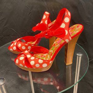 Betsey Johnson Red and White Polkadot heels - 10
